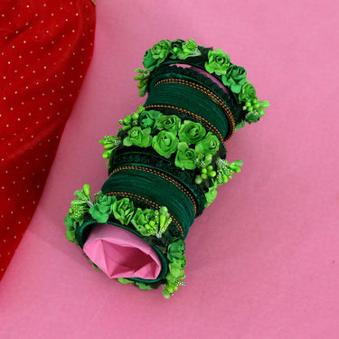 green color rose floral bangles set size: 2.4 (trb112grn-2.4)